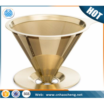 Titanium Coated Gold Pour Over Cone Dripper Reusable Stainless Steel Coffee Filter for Chemex, Hario, Carafes